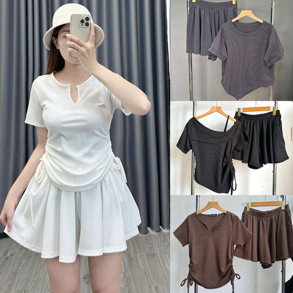 Set bộ nữ đi chơi thời trang áo thun tay ngắn kèm quần lưng chun giả váy dáng xòe (CÓ BIGSIZE)- SET BỘ CÁC LOẠI