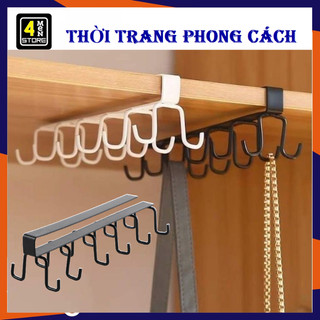 Giá 12 móc treo đồ đa năng gắn kẹp dưới tủ bếp, kệ bàn để cốc ly, bằng sắt đa năng - móc gắn tủ bếp