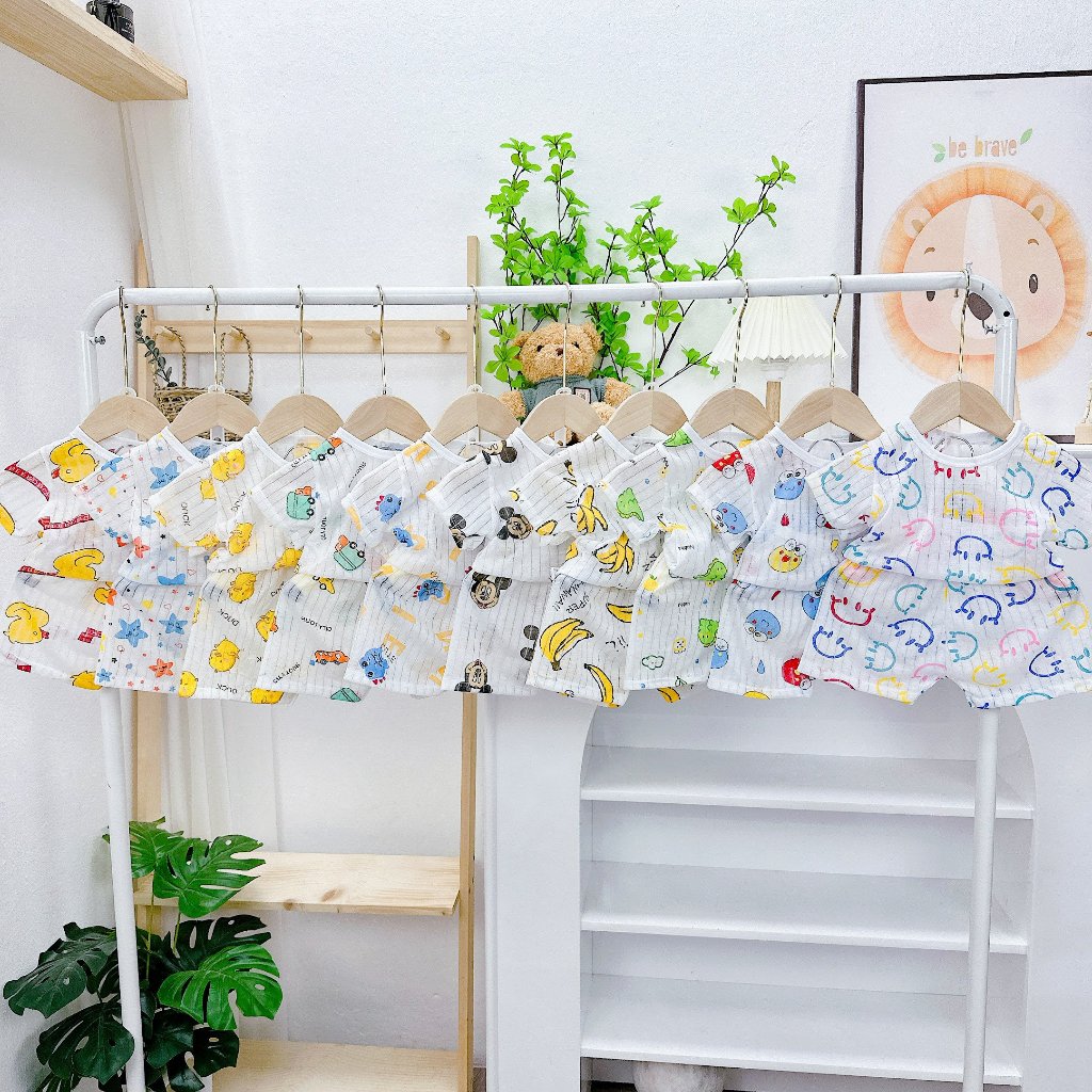 SET 5 BỘ COTTON GIẤY CỘC TAY CÀI VAI CHO BÉ SƠ SINH ĐẾN 13 KG, GIAO MẪU NGẪU NHIÊN - 𝐁𝐎𝟑