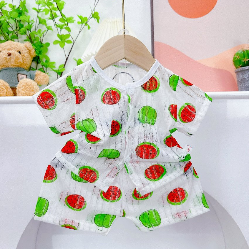 SET 5 BỘ QUẦN ÁO COTTON GIẤY CỘC TAY CHO BÉ SƠ SINH 3-13KG, CÀI CÚC GIỮA GIAO MẪU NGẪU NHIÊN BO1