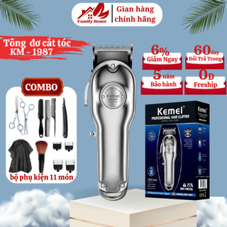 Tông đơ cắt tóc chuyên nghiệp KEMEI KM-1987 hàng cao cấp lưỡi thép không gỉ pin trâu