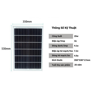 Tấm Pin mono năng lượng mặt trời 6v/25w cho đèn năng lượng
