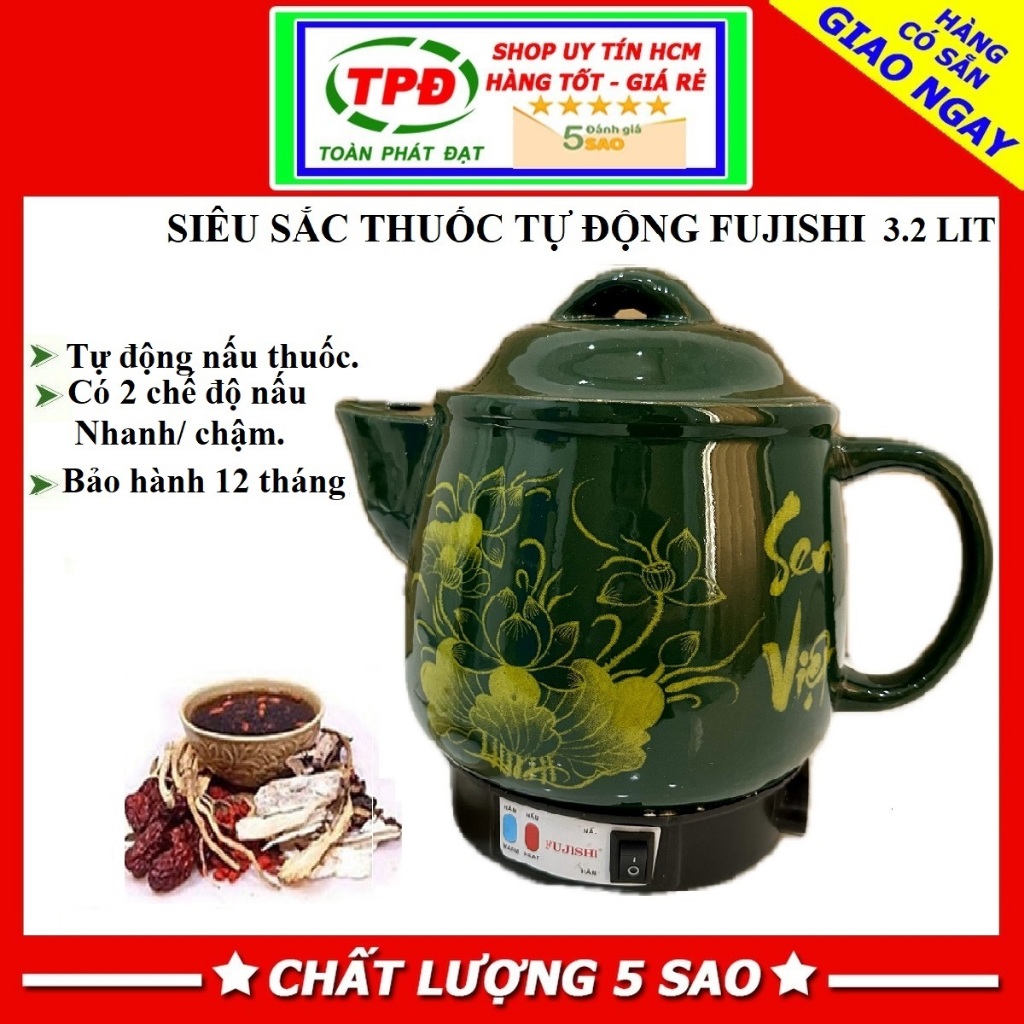 Ấm sắc thuốc, Siêu sắc thuốc bằng điện tự động GỐM SỨ BÁT TRÀNG dung tích 3,2 lít Fujishi.