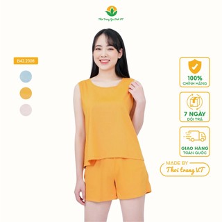  Bộ đồ nữ mùa hè Việt Thắng, quần đùi, áo sát nách Linen màu - B42.2308