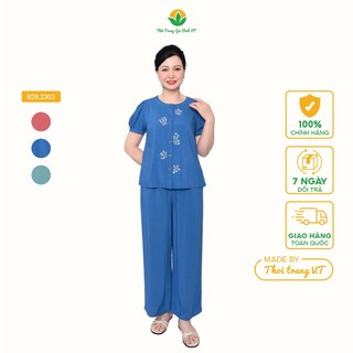 Bộ mặc nhà trung niên mùa hè thời trang Việt Thắng quần dài,áo cộc tay chất Lanh thoáng mát B28.2303