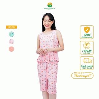  Bộ lanh nữ Việt Thắng, quần lửng, áo sát nách túi ngực - B05.2311