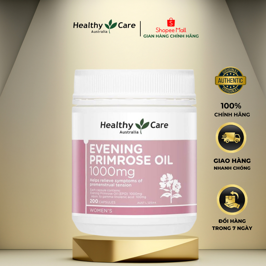 Tinh dầu hoa anh thảo Úc Evening Primrose Oil 1000mg Healthy Care điều hòa nội tiết, giúp đẹp da, tóc, móng 200 viên