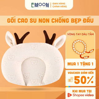 Gối cao su non cho bé Emoon chống bẹp đầu, méo đầu, vải organic thấm hút mồ hôi, êm ái, thoáng khí giúp bé ngủ ngon
