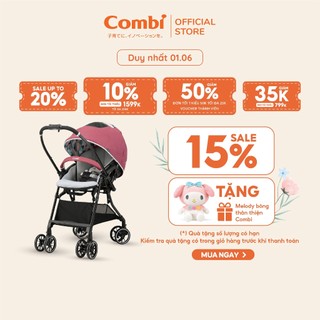 (DUY NHẤT 1/6 - GIẢM 15% + TẶNG MELODY BÔNG THÂN THIỆN) Xe đẩy Combi Sugocal Light 4 bánh quay tự động màu hồng