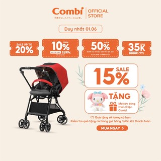 (DUY NHẤT 1/6 - GIẢM 15% + TẶNG MELODY BÔNG THÂN THIỆN) Xe đẩy Combi Sugocal Compact 4 bánh quay tự động màu đỏ