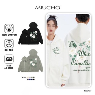 Áo hoodie zip nữ form rộng HZ437 Miucho chân cua in mix