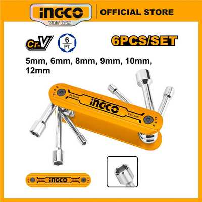 INGCO HFND0601 Bộ 6 đầu chìa mở đai ốc thép Crv