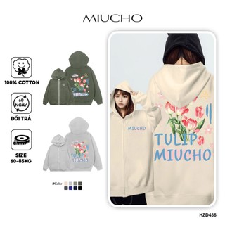 Áo hoodie zip nữ form rộng HZ436 Miucho chân cua in mix