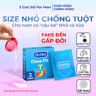 Bao cao su durex size nhỏ 49mm siêu mỏng nhiều gel bôi trơn close fit hộp 3 bao cho nam