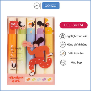 Set 5 bút đánh dấu cô gái tinh nghịch đầu bút mềm mại SK174 (Highlighter)