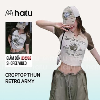 Áo Thun Croptop Nữ Babytee Tay Ngắn Cổ Tròn Ôm Body Tôn Eo Phong Cách Vintage Retro Army Mỹ Y2K