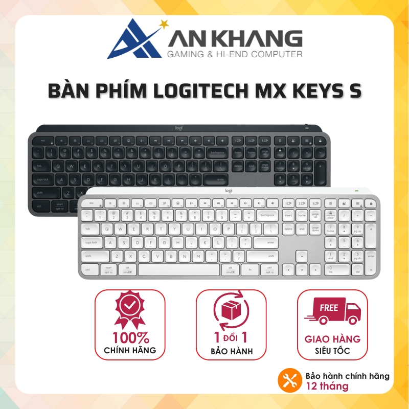 Bàn Phím Không Dây Logitech MX Keys S -Đa hệ điều hành, Đèn nền, Bluetooth, Sạc USB-C- Chính hãng BH 12Tháng