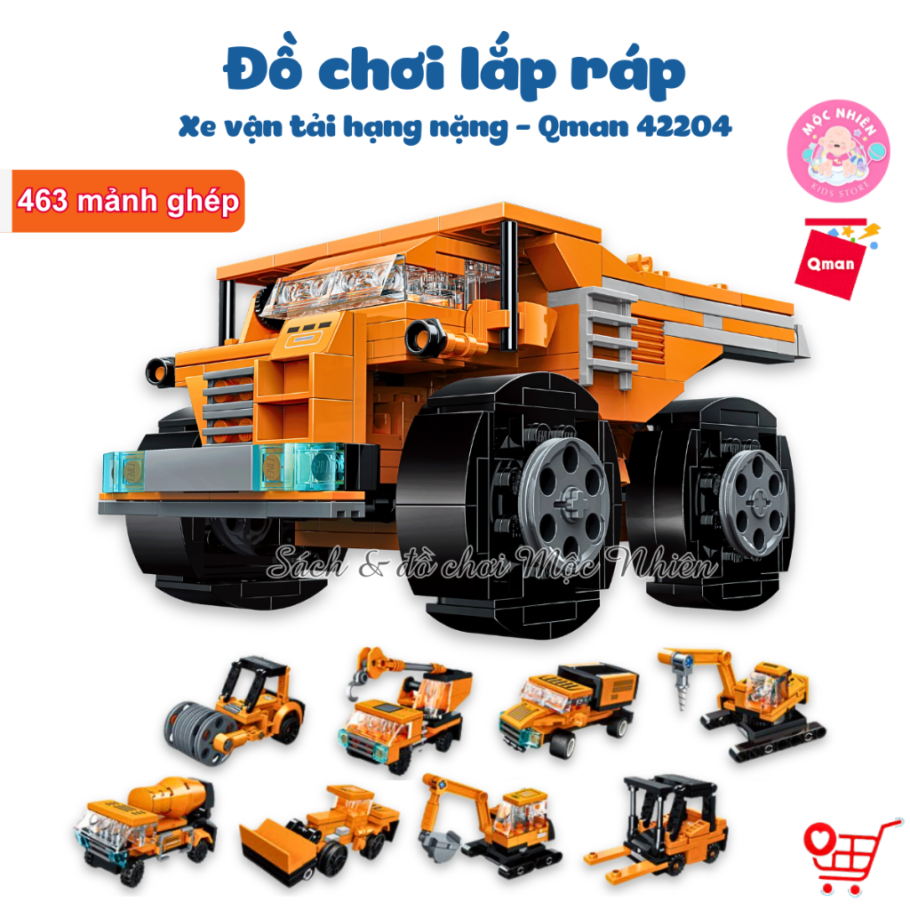 Đồ Chơi Lắp Ráp 8 in 1 Qman 42204 - Xe Xây Dựng Xe Vận Tải Hạng Nặng (463 mảnh ghép)