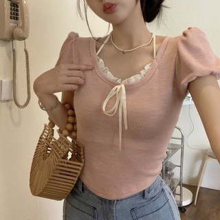 Áo thun nữ coquette style croptop chất tăm lạnh cổ vuông gắn nơ dễ thương - Retrostyle- Aocrotopcoren8711_P0K38