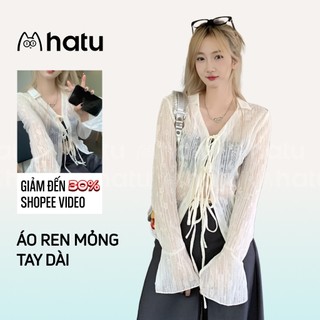 Áo ren mỏng dài tay tiểu thư, áo kiểu dài tay thắt dây thời trang cá tính quyến rũ style ulzzang Hàn
