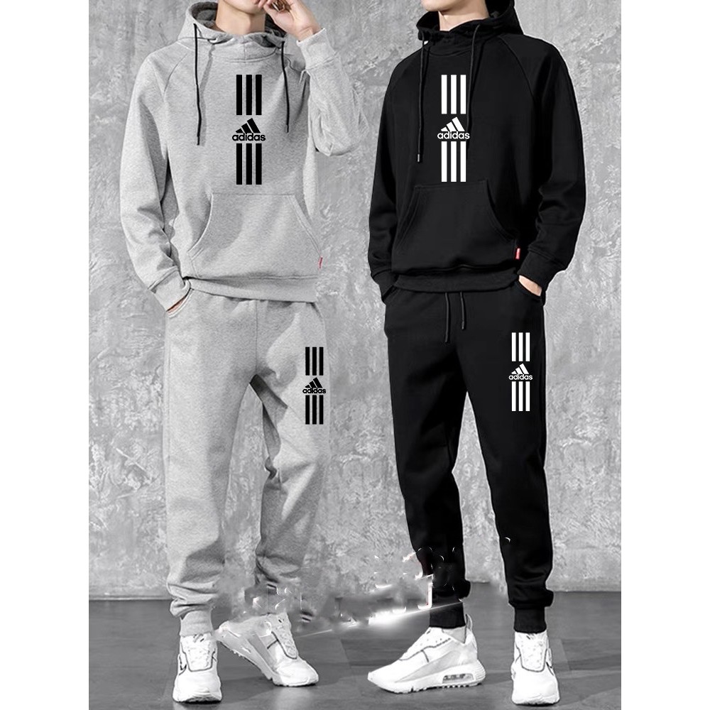 Bộ quần áo nỉ thể thao nam thu đông adidaz 3 vạch áo hoodie có mũ 2 lớp dày đủ size 45-90kg gunta.vn