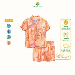 Bộ quần áo pijama lanh bé gái Việt Thắng, bộ đồ đi biển, quần đùi, áo cộc tay - B63.2318