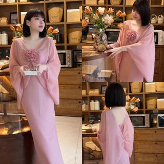 Set đồ tơ 2 món L10 váy tơ 2s dáng dài kèm khoác tơ đính hoa
