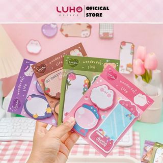 Giấy note ghi chú luho set giấy đánh dấu, nhiều màu sắc, kích thước, hình thù dễ thương tổng hợp giấy note