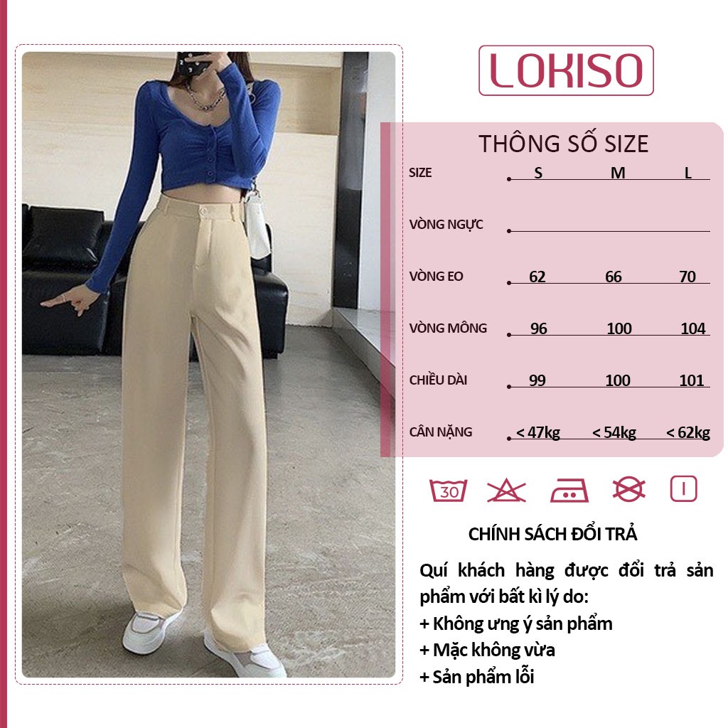 Quần ống rộng nữ lưng cao ống suông dài 100cm công sở đẹp cao cấp LOKISO QD01 | BigBuy360 - bigbuy360.vn