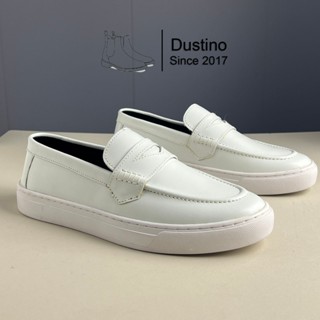 Slip On Da Bò Màu Trắng Dustino, Giày sneaker nam màu trắng da thật