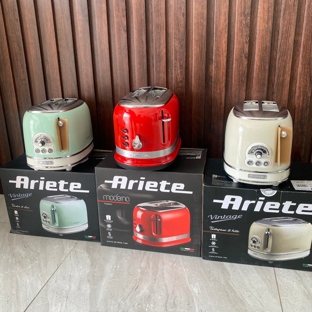 Máy nướng bánh mì 2 khay Ariete Modernia MOD.0149/10 (màu đỏ),  MOD 0155 (màu xanh, kem)