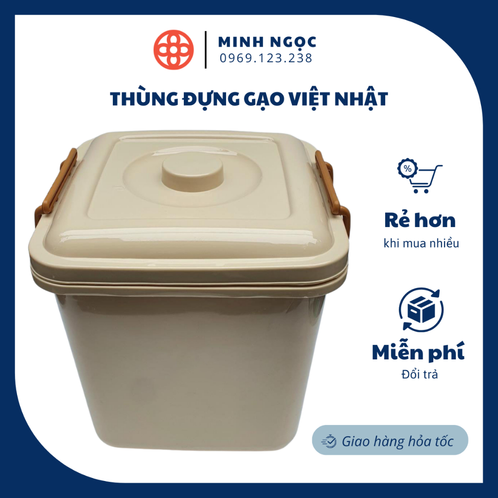 Thùng Đựng Gạo Việt Nhật Dung Tích 10kg, 5351 hộp đựng gạo, thùng nhựa có nắp để đồ ăn khô