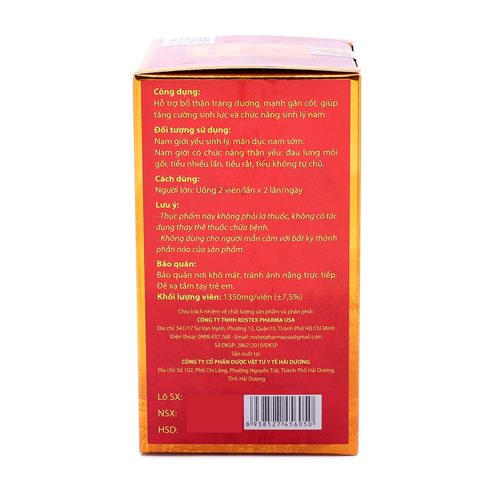 Viên uống tăng cường sinh lý nam thảo dược Bổ Thận Nam (chai) - Hộp 30 viên