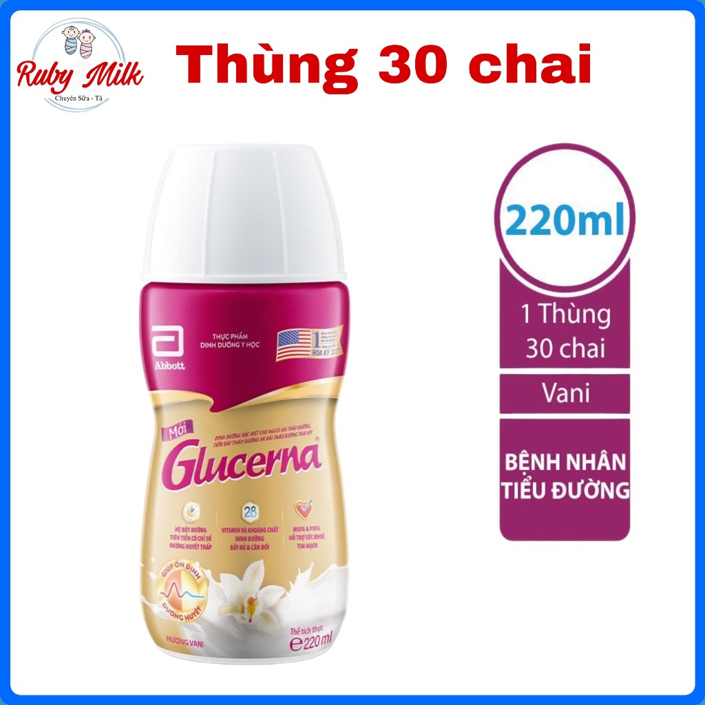 Combo 30 chai sữa bột pha sẵn Glucerna Vani 220ml (Mẫu Chai Mới)
