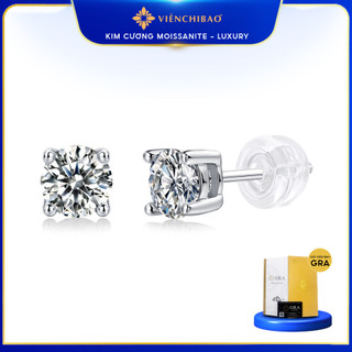 Bông tai nữ kim cương Moissanite, khuyên tai bạc xi kim kiểm định GRA VIỄN CHÍ BẢO