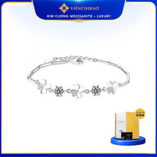 Lắc tay kim cương Moissanite kiểm định GRA sang trọng, vòng tay bạc ý cao cấp cỏ 4 lá may mắn - VIỄN CHÍ BẢO