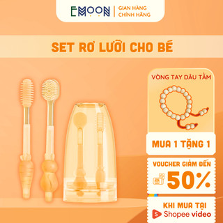 Set rơ lưỡi và bàn chải đánh răng Emoon Silicon mềm mại, an toàn vệ sinh sạch răng miệng cho em bé từ 0 -18th