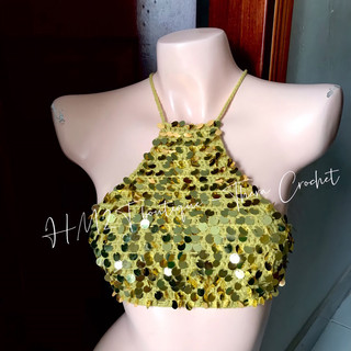 Áo croptop handmade kim sa bling cổ yếm nhiều màu
