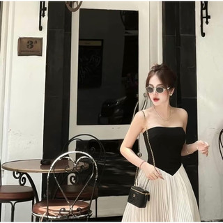 Váy đi biển váy cúp đen dài ly trắng liền shop HN DESIGN