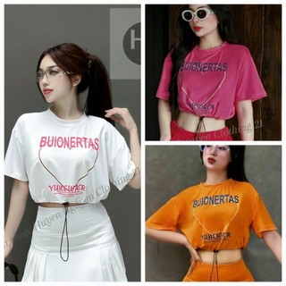 Áo thun croptop rút dây eo mặc mát lạnh