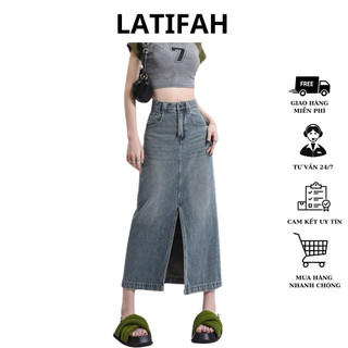  Chân váy jeans nữ LATIFAH xẻ trước phong cách hàn quốc VD008