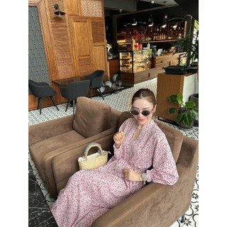 D113 ĐẦM MAXI DÀI CÓ TAY CỔ TRỤ CHẤT LỤA FREESIZE