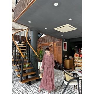 D113 ĐẦM MAXI DÀI CÓ TAY CỔ TRỤ CHẤT LỤA FREESIZE