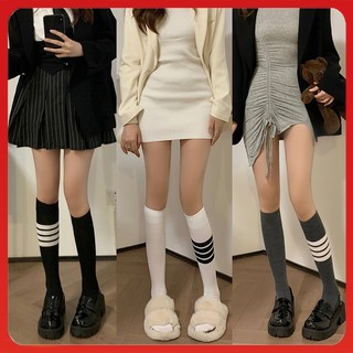 Tất vớ nữ cao cổ dài dưới gối ulzzang Hàn Quốc loại 4 sọc dày dặn 83% cotton dài 38cm. Tất vớ 4 sọc 38cm