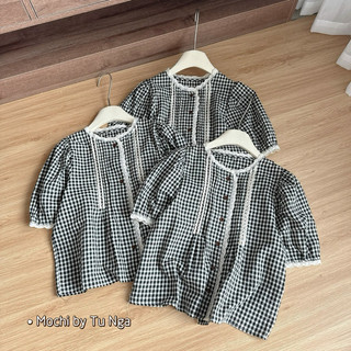 Áo sơ mi kẻ ren viền tay bồng cúc ngực hàng qc ms17522