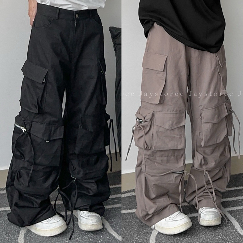 QUẦN CARGO PANTS TEN BOX - Quần Kaki HUGU 12 túi hộp màu ĐEN/XÁM/KEM dài suông ống rộng form nam nữ unisex Jaystoree 🖤 | BigBuy360 - bigbuy360.vn