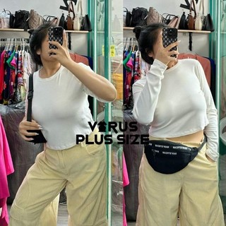 [virusplussize]Áo croptop f21 thun gân tay dài bigsize(9940)