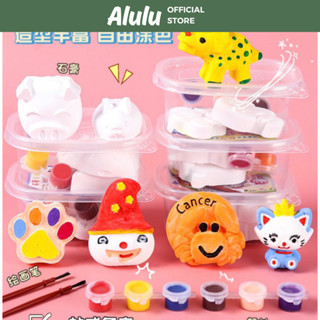  Set 2 Tượng +3 Hộp Màu Thạch Cao Mini Kèm Cọ Cho Các Bé Tập Tô   Có Hộp Đựng - Giao Ngẫu Nhiên  