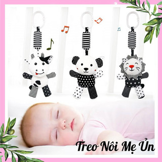 Đồ chơi treo nôi cũi đen trắng kích thích thị giác cho bé sơ sinh, treo nôi đen trắng