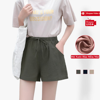 Quần Short Đùi Nữ Mùa Hè Ống Rộng Madela Vải Đũi Hàn Dày Mát, Quần Đùi Sooc Đũi Mặc Nhà Nữ Ống Rộng